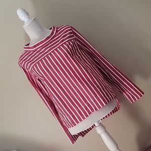 J. CREW Mock Neck  Blouse Red Striped High Low FIRM PRICE